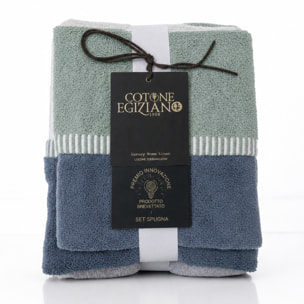 COTONE EGIZIANO Coppia asciugamani Reverse in cotone egiziano 550 gr_Menta Indingo