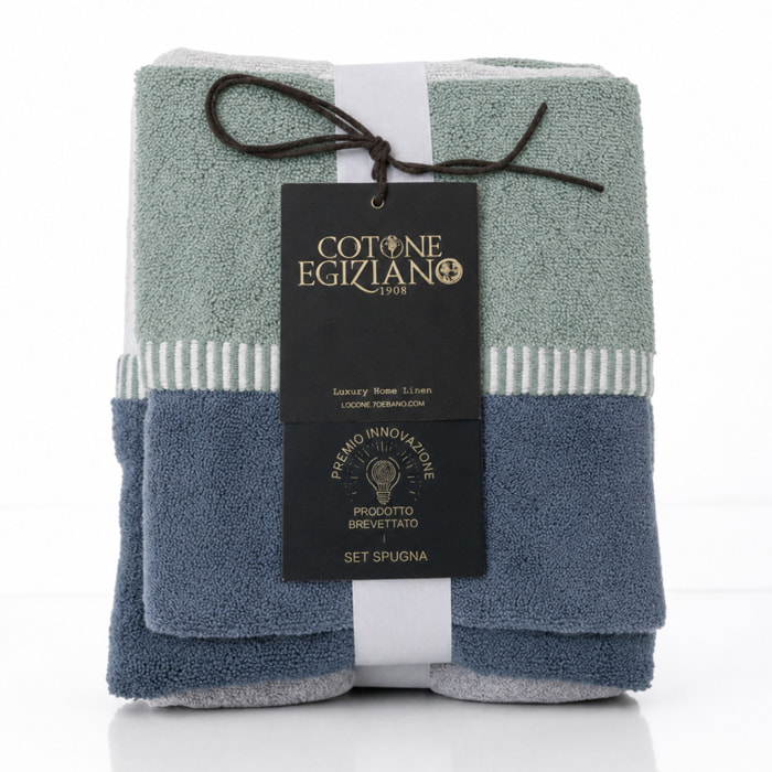 COTONE EGIZIANO Coppia asciugamani Reverse in cotone egiziano 550 gr_Menta Indingo