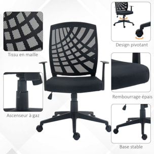 Chaise de bureau design ergonomique réglable accoudoirs maille noir