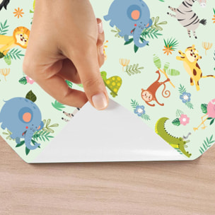 Rouleau revêtement adhésif vinyle au mètre - Sticker lavable Cuisine Meuble Armoire Porte - ANIMAUX DE LA JUNGLE