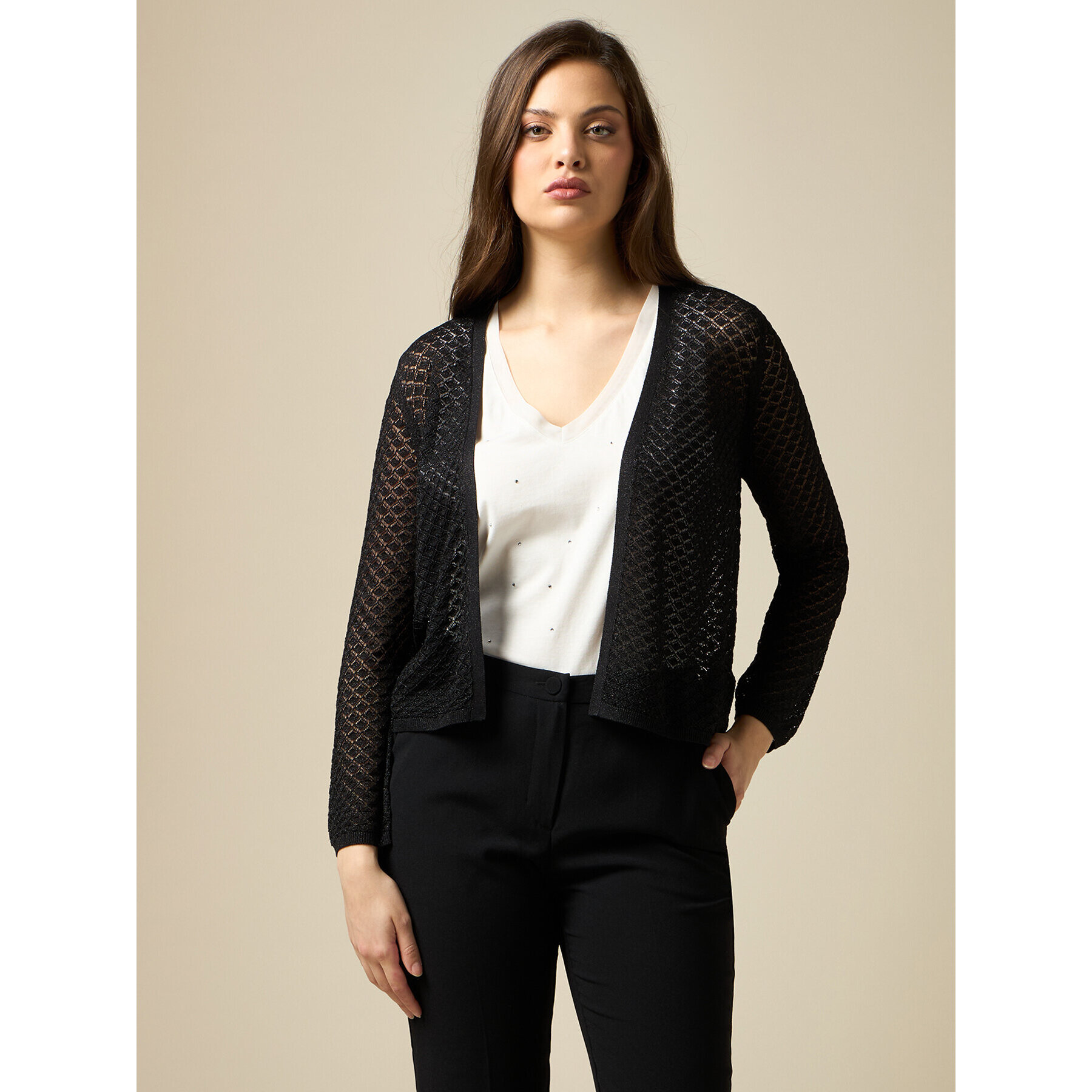 Oltre - Cardigan corto lurex traforato - Nero