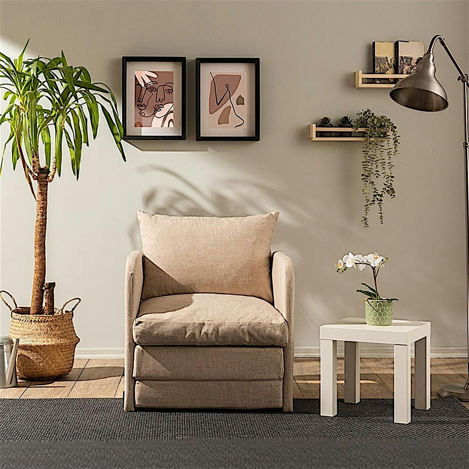 Fauteuil convertible beige lin 1 place couchage 200 cm ORURO