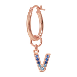 Orecchino a Cerchio con Ciondolo Lettera V in Pavé di Cubic Zirconia Blu