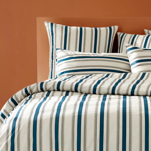 Lot h.couette +taies satin de coton imprimé beige marine Etretat marine