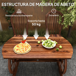 Mesa de Jardín de Madera Mesa de Terraza Exterior 120x63x70 cm con Patas en Forma de Rueda Orificio para Sombrilla y Diseño de Listones Carga 50 kg para Patio Madera Carbonizada