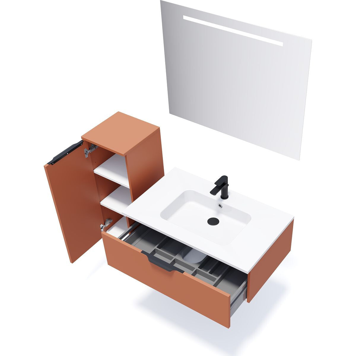 Ensemble vasque intégrée 1 tiroir + miroir - SOHO
