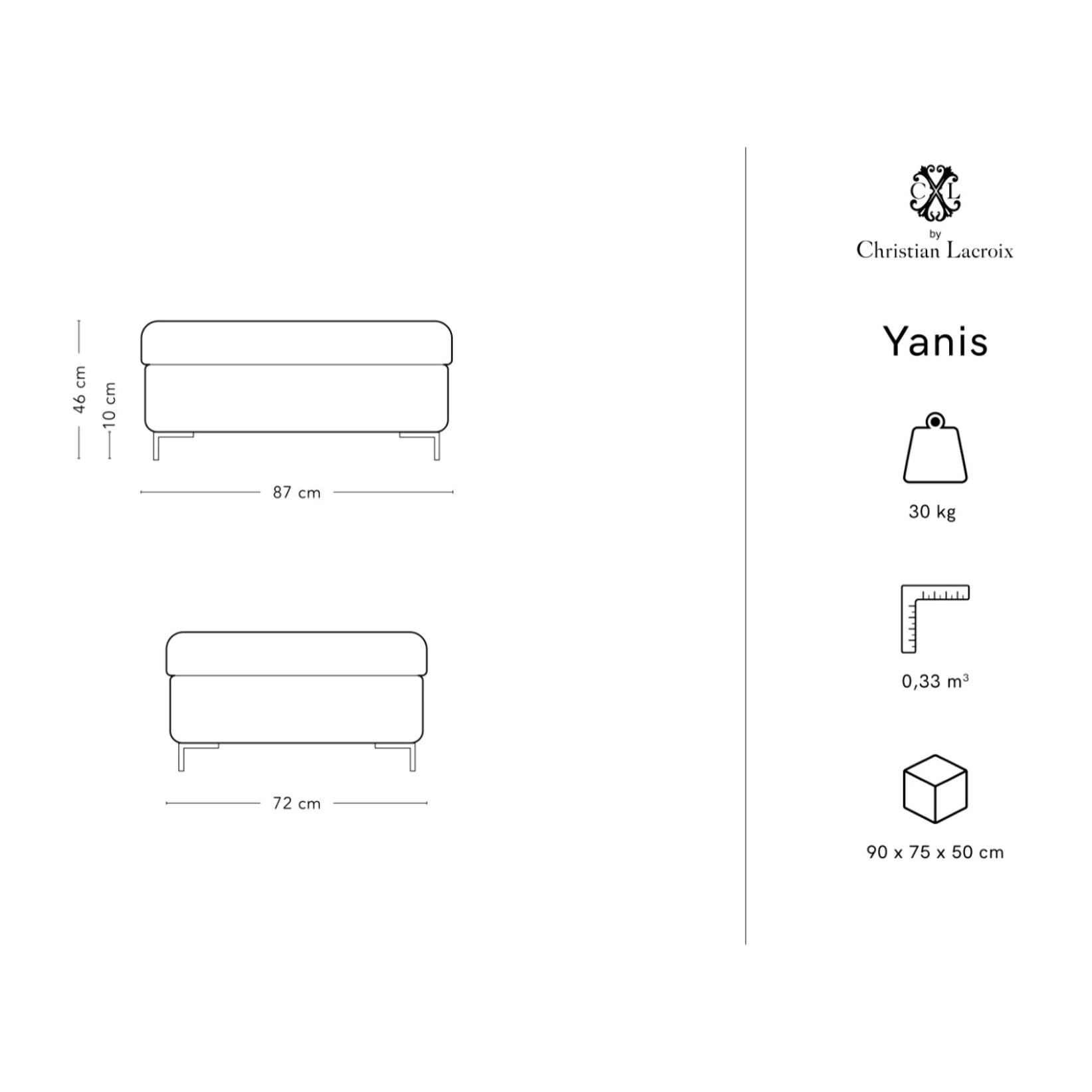 Pouf avec coffre "Yanis" en tissu structurel gris foncé