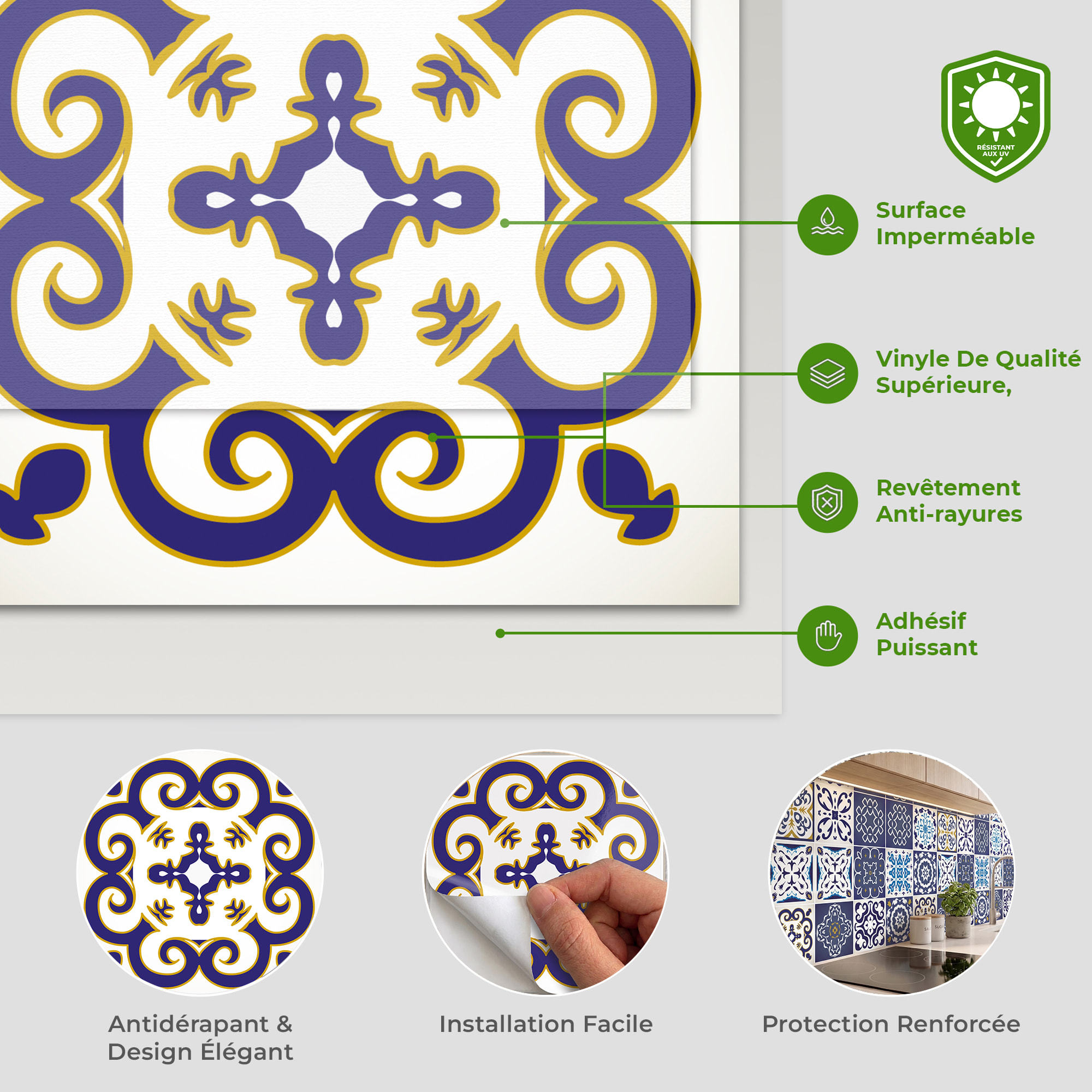 Stickers muraux - Sticker Mural Carrelage adhésif Cuisine Salle de Bain - 12 STICKERS CARRELAGES AZULEJOS JANEIRO