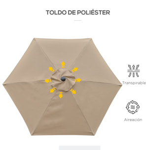 Outsunny Sombrilla de Jardín Ø230x216 cm Parasol de Terraza Basculante Apertura Manual Impermeable para Patio Piscina Caqui