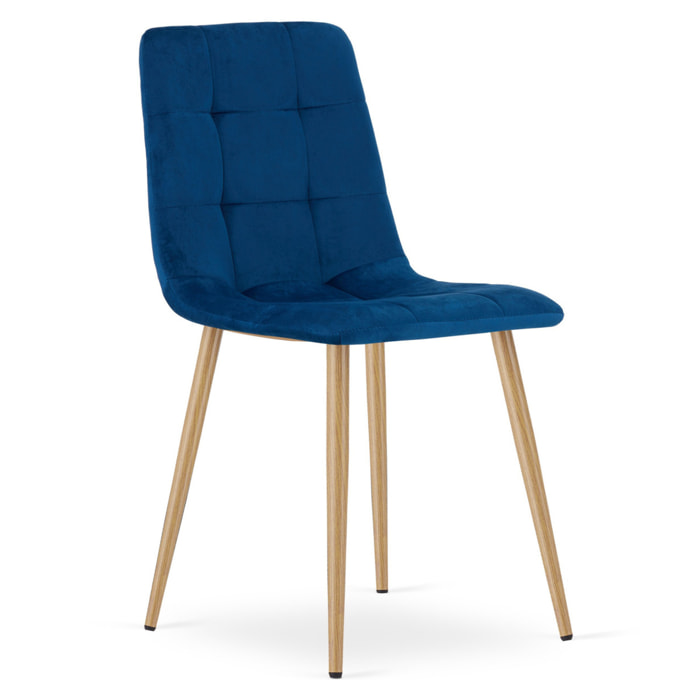 Sedia Kara in velluto blu scuro con gambe effetto legno