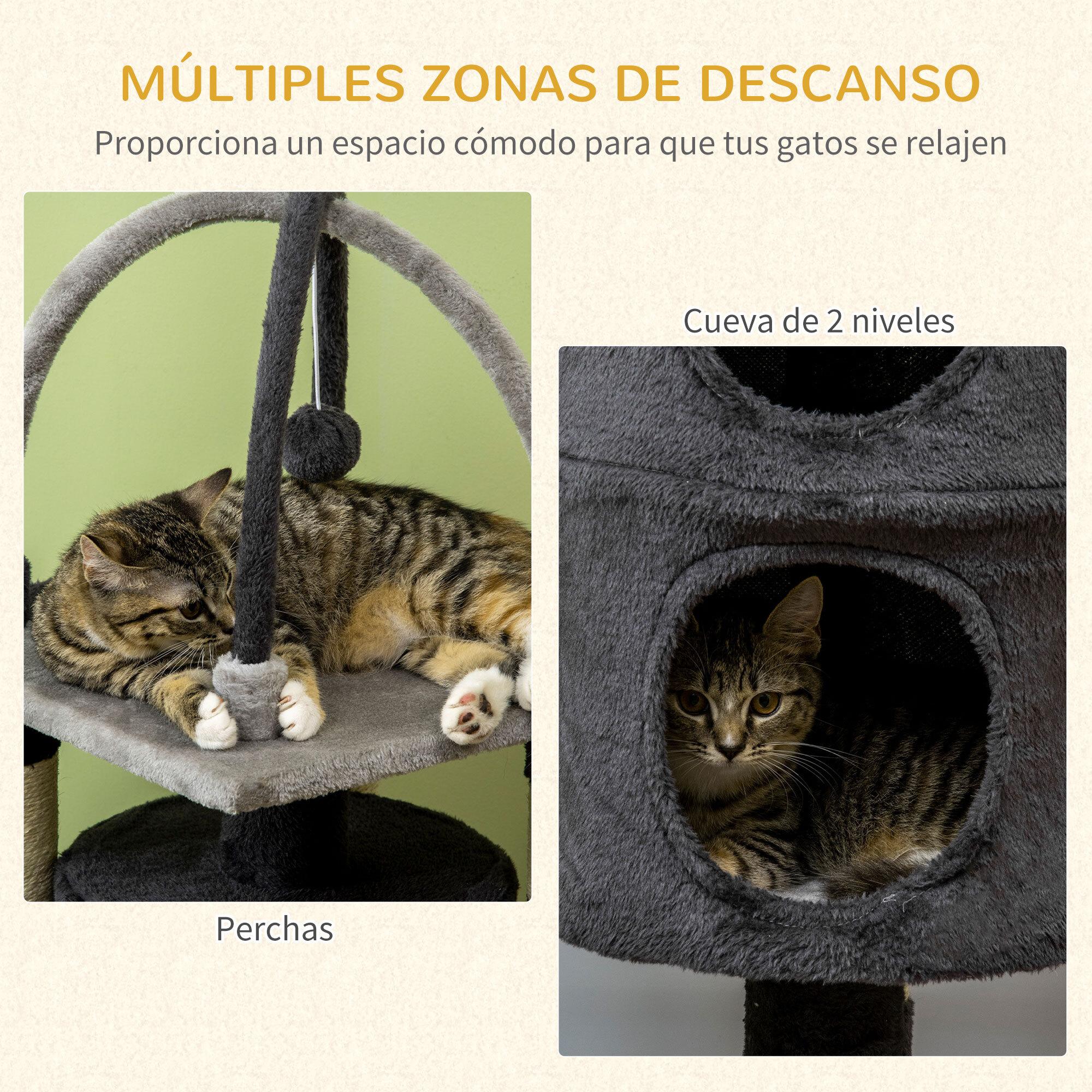 Árbol para Gatos Altura 114 cm Barril Rascador para Gatos de 2 Niveles con Plataforma Postes de Yute y Bola Colgante 39x39x114 cm Gris