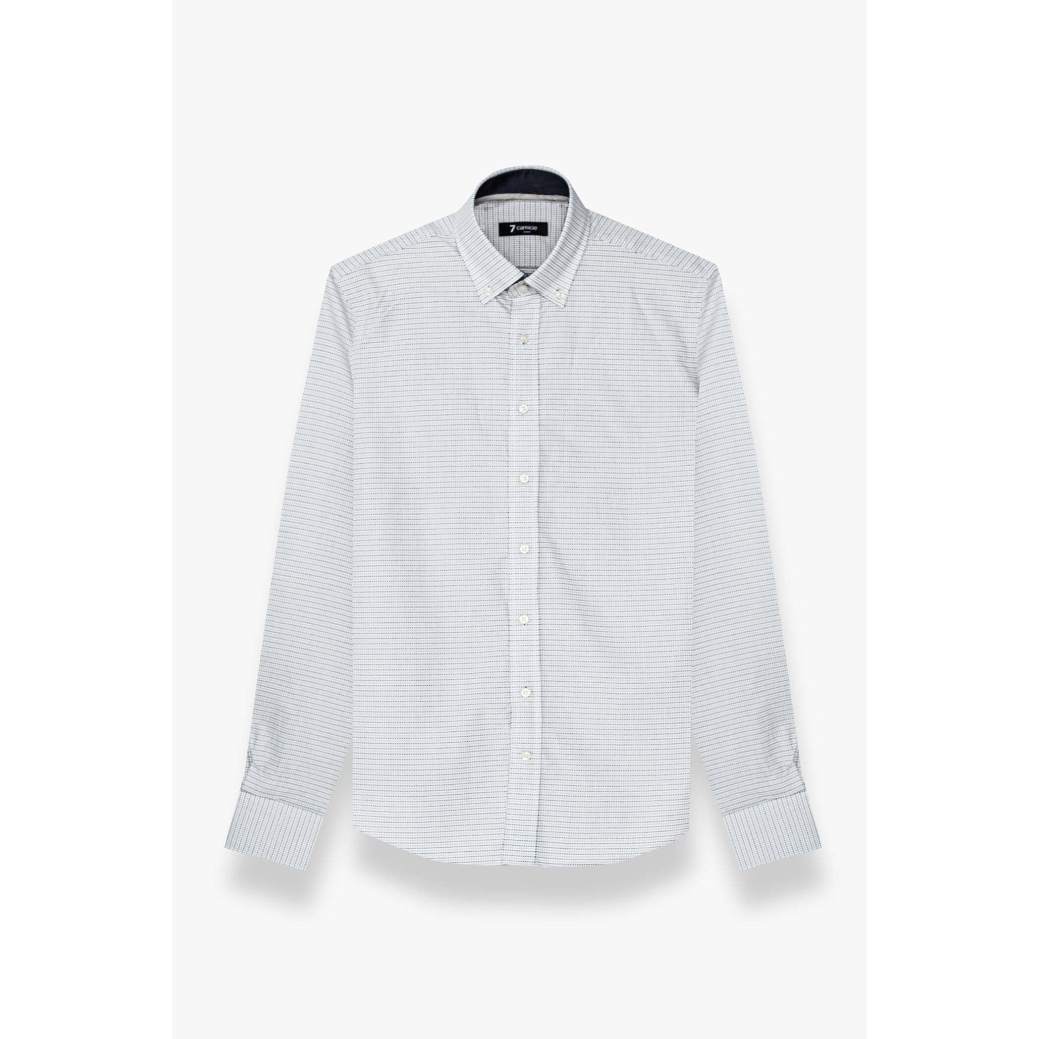 camicia uomo 1 bottone button down slim Jacquard Fantasia Bianco/Nero