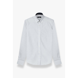 camicia uomo 1 bottone button down slim Jacquard Fantasia Bianco/Nero