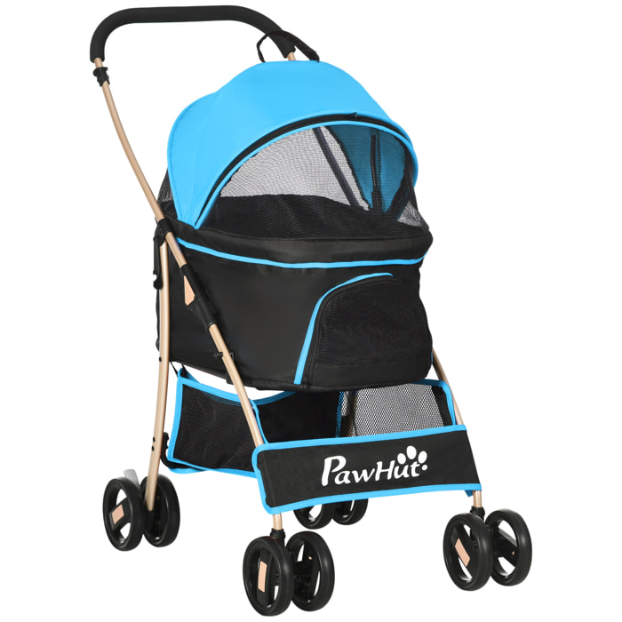 3 en 1 Cochecito para Mascotas Carrito para Perros y Gatos Desmontable Bolsa de Transporte Plegable con Cesta de Almacenaje y Frenos Tela Oxford 600D Carga 15 kg 82x49,5x98 cm Azul