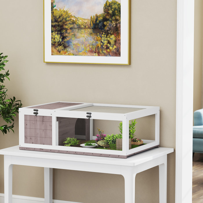 Enclos pour tortue - parc pour tortue - niche, enclos extérieur, toits ouvrants verrouillables - plexiglas métal sapin taupe