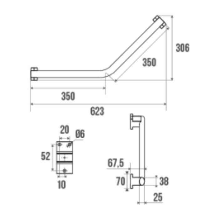 Barre de maintien coudée PMR PELLET Design 135° aluminium anodisé brillant caches résine chromée