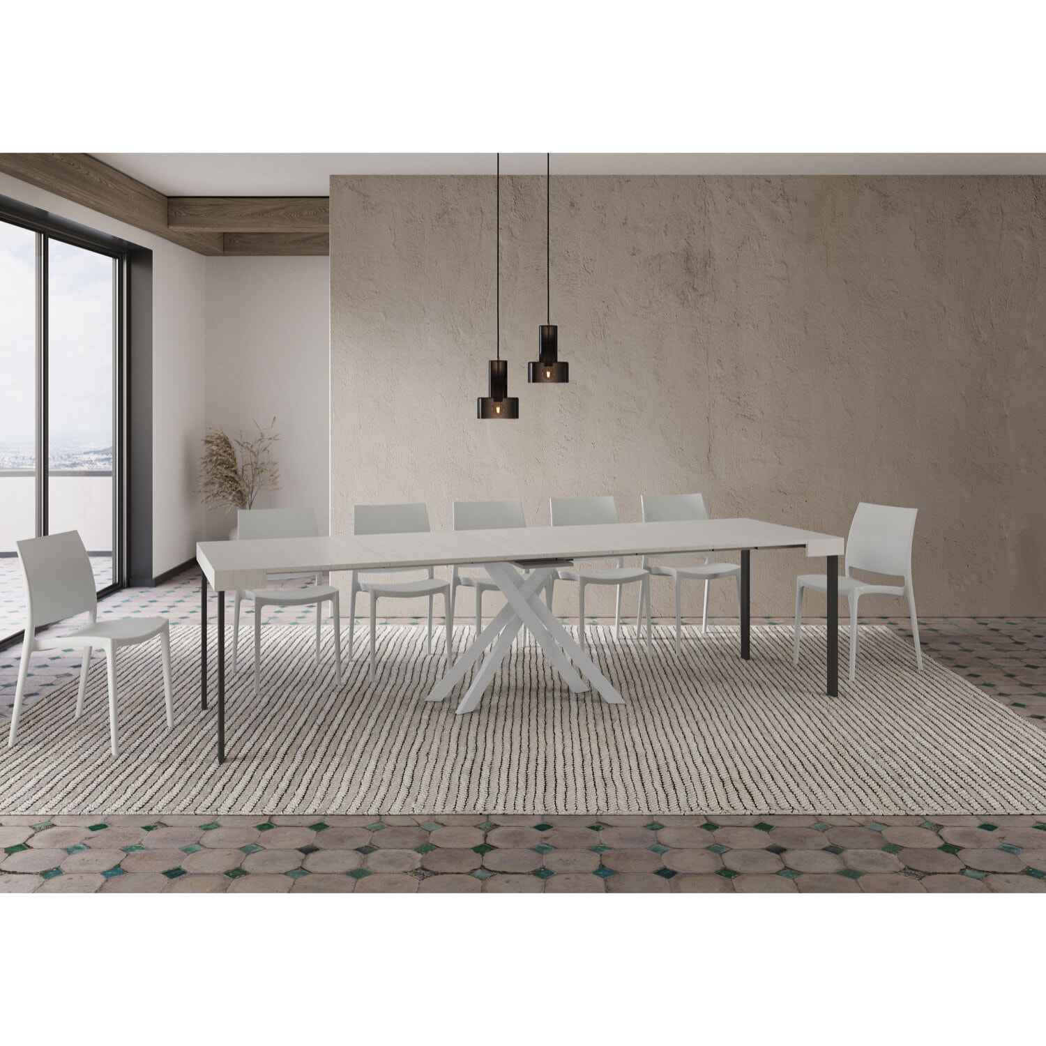 Consola extensible 90x40/300 cm Krack fresno blanco patas blancas