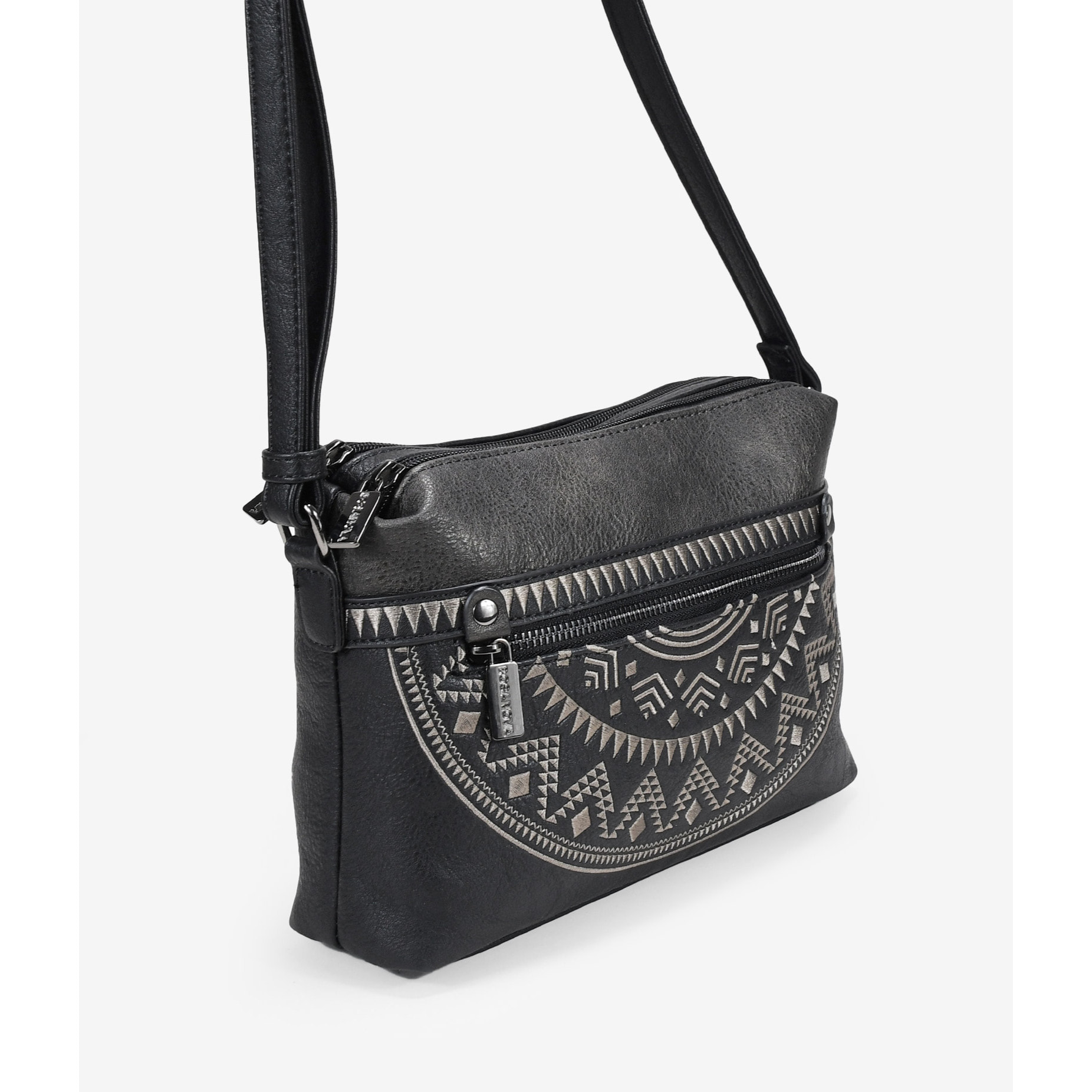 Bolso bandolera negro con doble cremallera