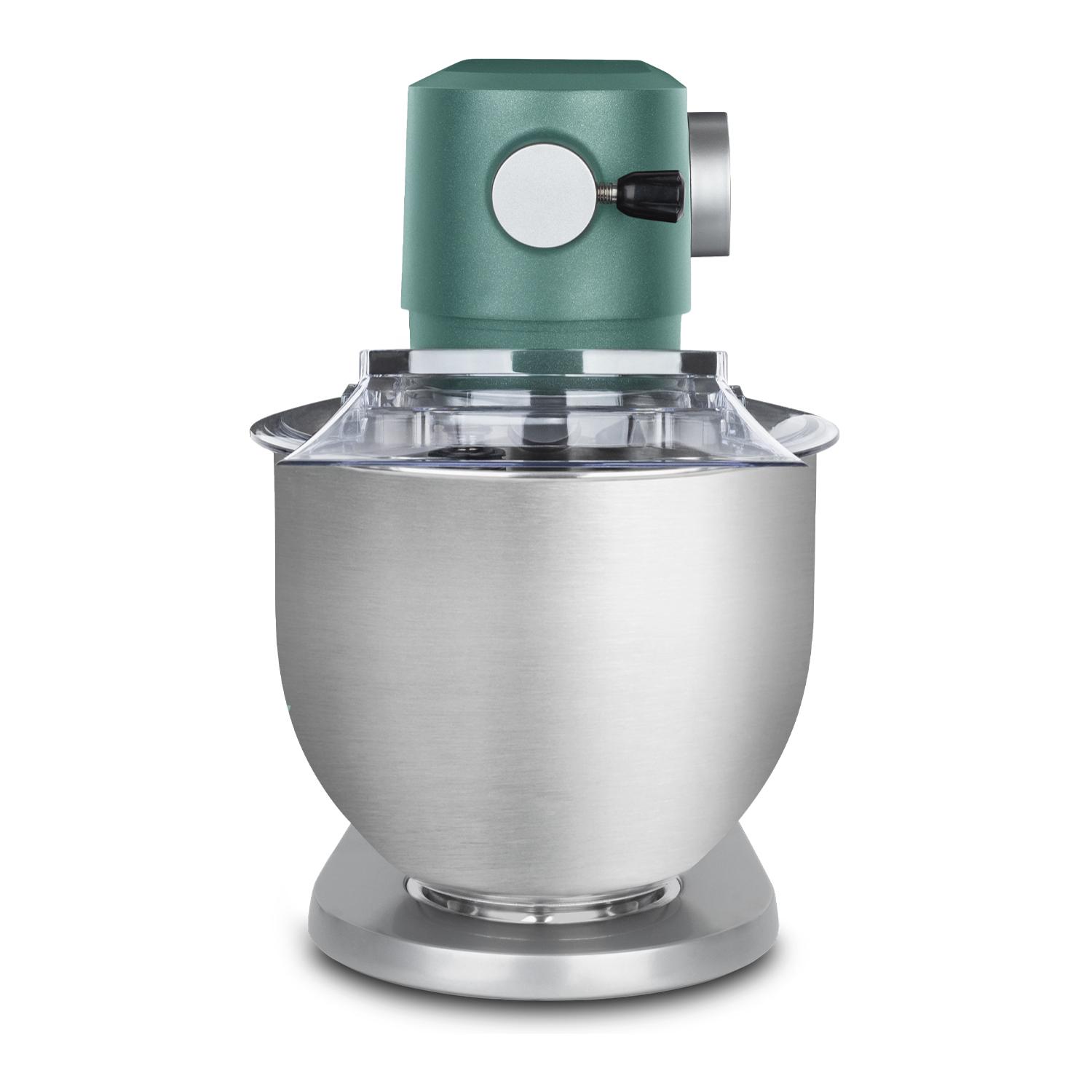 Batidora Amasadora Profesional KM128 H.Koenig, 800 W, Capacidad 5 L, 8 Velocidades, Hasta 1,5 Kg de Masa, Cabeza Reclinable y Móvil, Pizza, Repostería, Pan, Acero inoxidable, 78 dB, Gris y Verde [Clase de eficiencia energética A]