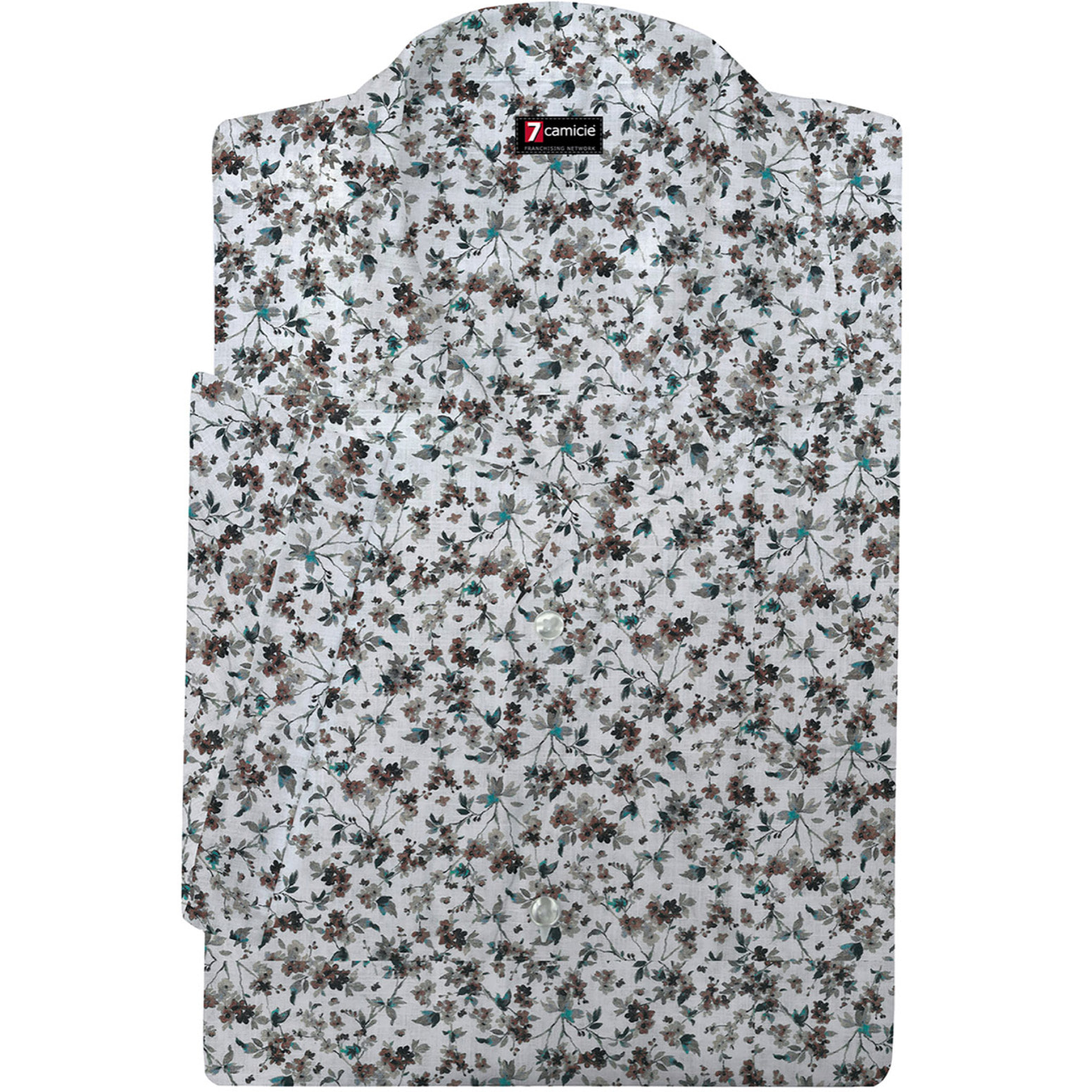 camicia uomo manica corta Cotone Stampato BIANCO E MARRONE