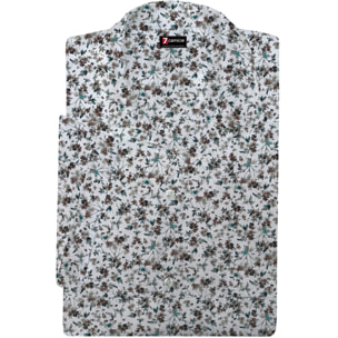 camicia uomo manica corta Cotone Stampato BIANCO E MARRONE