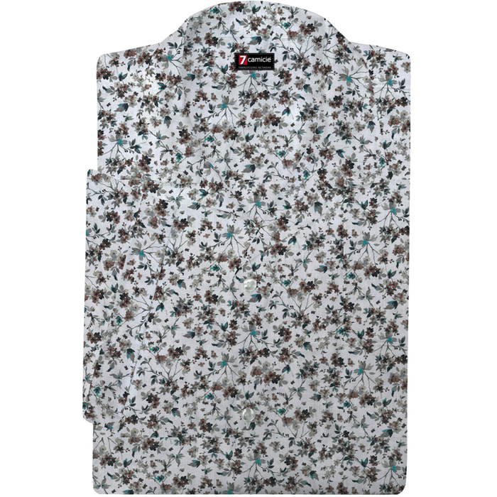 camicia uomo manica corta Cotone Stampato BIANCO E MARRONE
