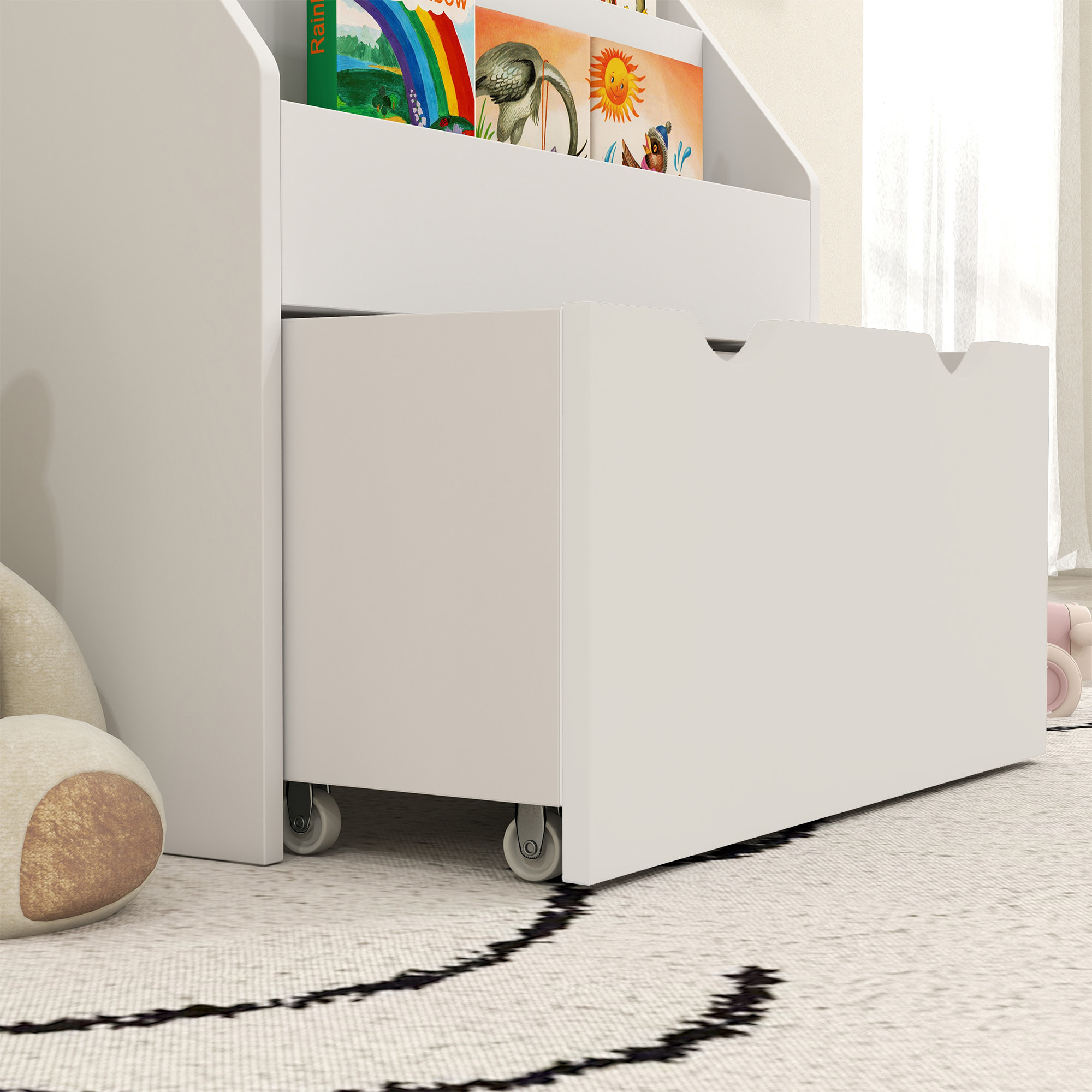Bibliothèque étagère multi-rangement enfant - 3 étagères, grand tiroir - MDF blanc