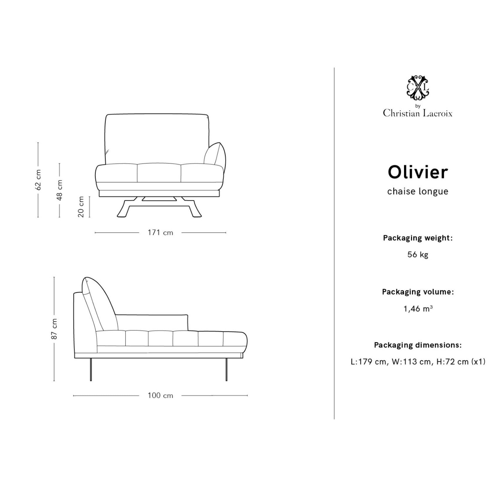 Méridienne droite "Olivier" en tissu structurel beige clair