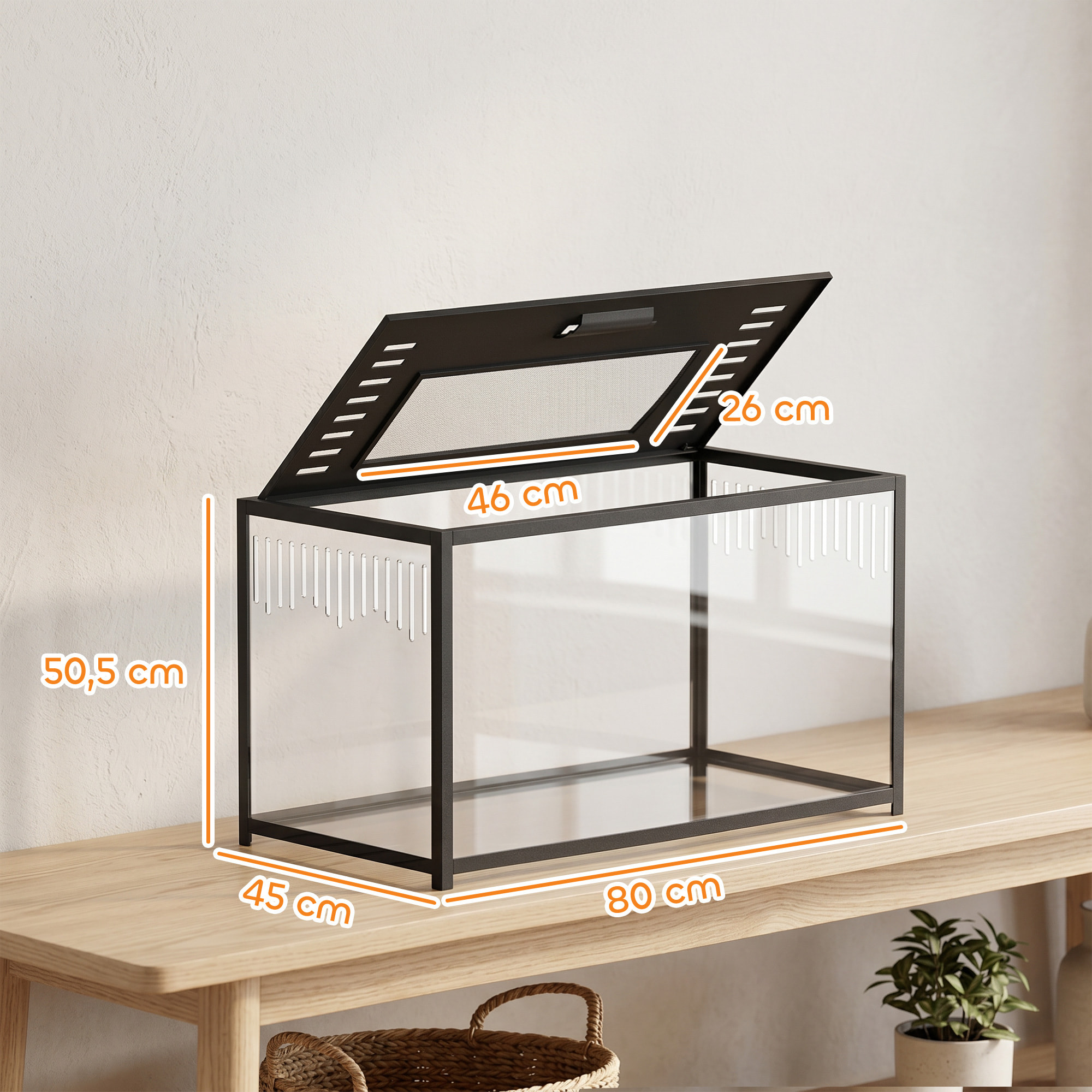 Cage hamster design transparent noir - 80x45x50cm - acrylique métal noir
