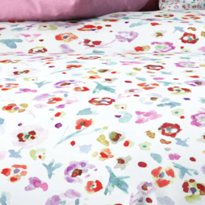 Parure de couette 3pcs 100% microfibre motif floral - blanc