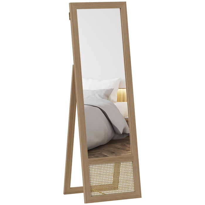 Espejo de Cuerpo Entero 160x50 cm Espejo de Pie o de Pared con Marco de Madera y Soporte para Salón Dormitorio Natural