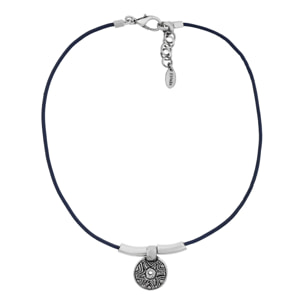 Gargantilla cuero azul plata chapado étnico 40cm