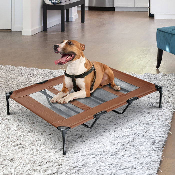 Lit sur pieds XXL pour chien chat lit de camp animal lit surélevé Oxford textilène micro-perforé dim. 122L x 92l x 23H cm marron clair