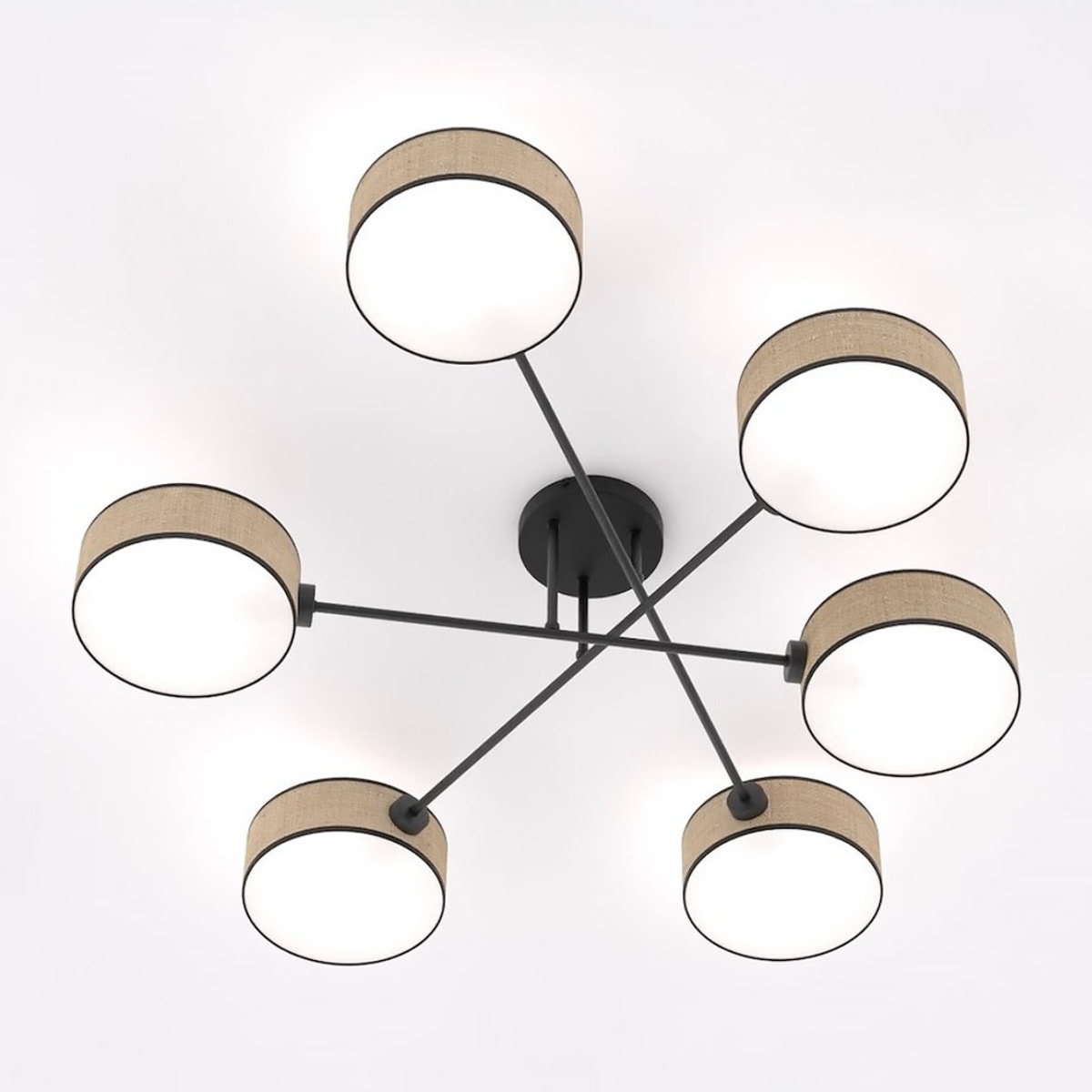 Lampada a sospensione Maga in acciaio nero e rattan