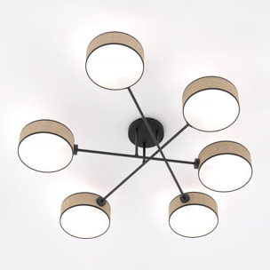 Lampada a sospensione Maga in acciaio nero e rattan