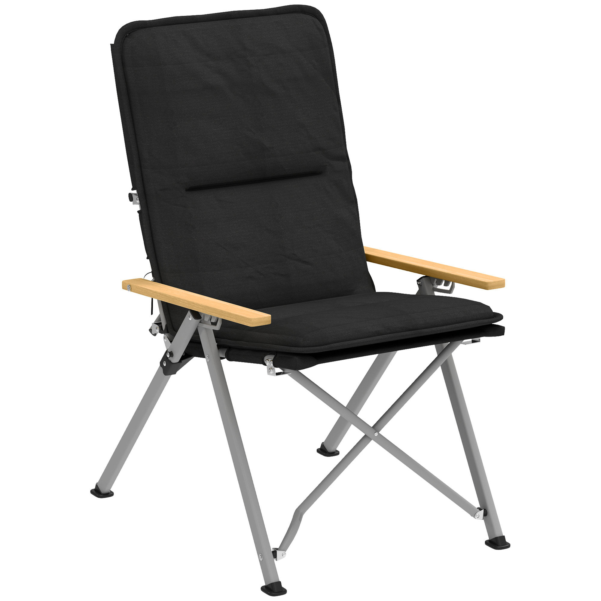 Chaise de camping pêche pliable inclinable 4 niveaux sac transport inclus alu gris bois polyester noir
