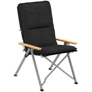 Chaise de camping pêche pliable inclinable 4 niveaux sac transport inclus alu gris bois polyester noir
