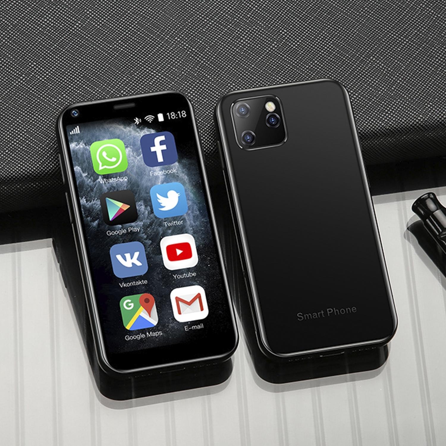 DAM Mini smartphone XS11 3G, Android, 1GB RAM + 8GB. Schermo da 2,5''. Doppia scheda SIM. 4,3x0,9x8,5 cm. Colore nero