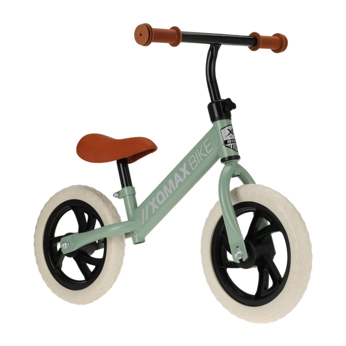 Bicicleta infantil 12'' en verde mate con sillin ajustable, ruedas eva en color blanco, soporta max 40kg