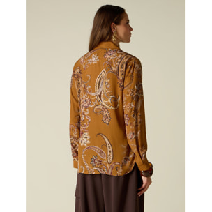 Oltre - Blusa estampada con volantes - Marrón