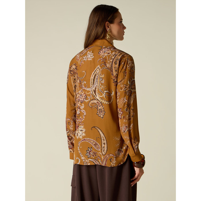 Oltre - Blusa estampada con volantes - Marrón