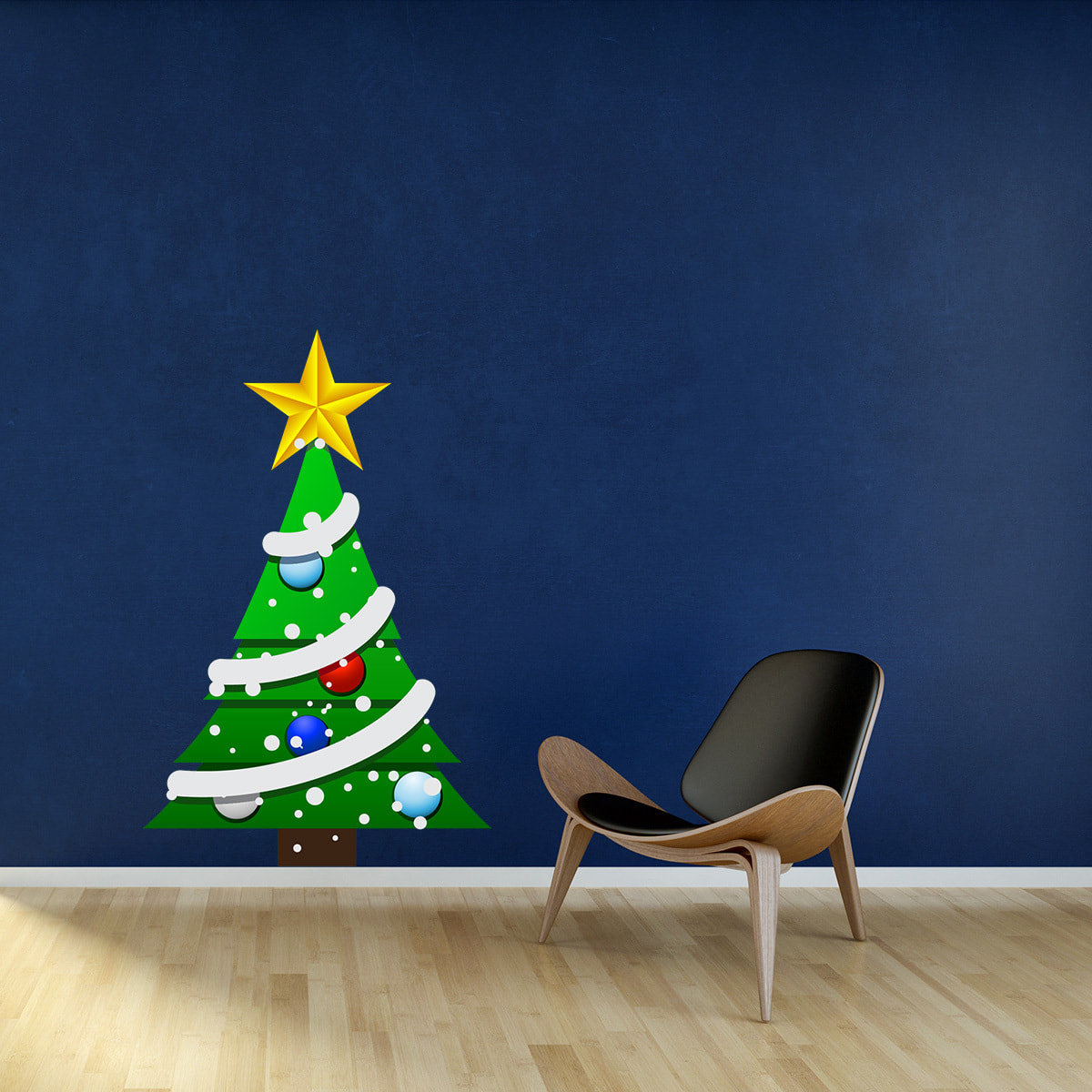 Sticker Noël le sapin et sa guirlande - Autocollants stickers adhésifs noël - décoration fêtes