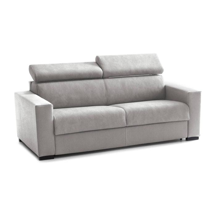 Divano letto 2 posti Amalfi, Sofà apertura girevole, Poggiatesta regolabili e Braccioli standard, 100% Made in Italy, Cm 200x95h85, Grigio