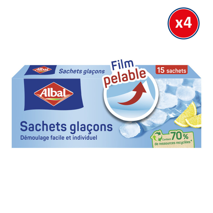 4x15 Sachets Glaçons Albal - 70% de ressources recyclées