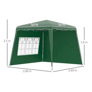 Carpa Plegable con 2 Paredes Laterales 2,89x2,89 m Cenador Pabellón de Jardín con Altura Ajustable y Bolsa de Transporte Protección UV50+ para Exterior Patio Verde