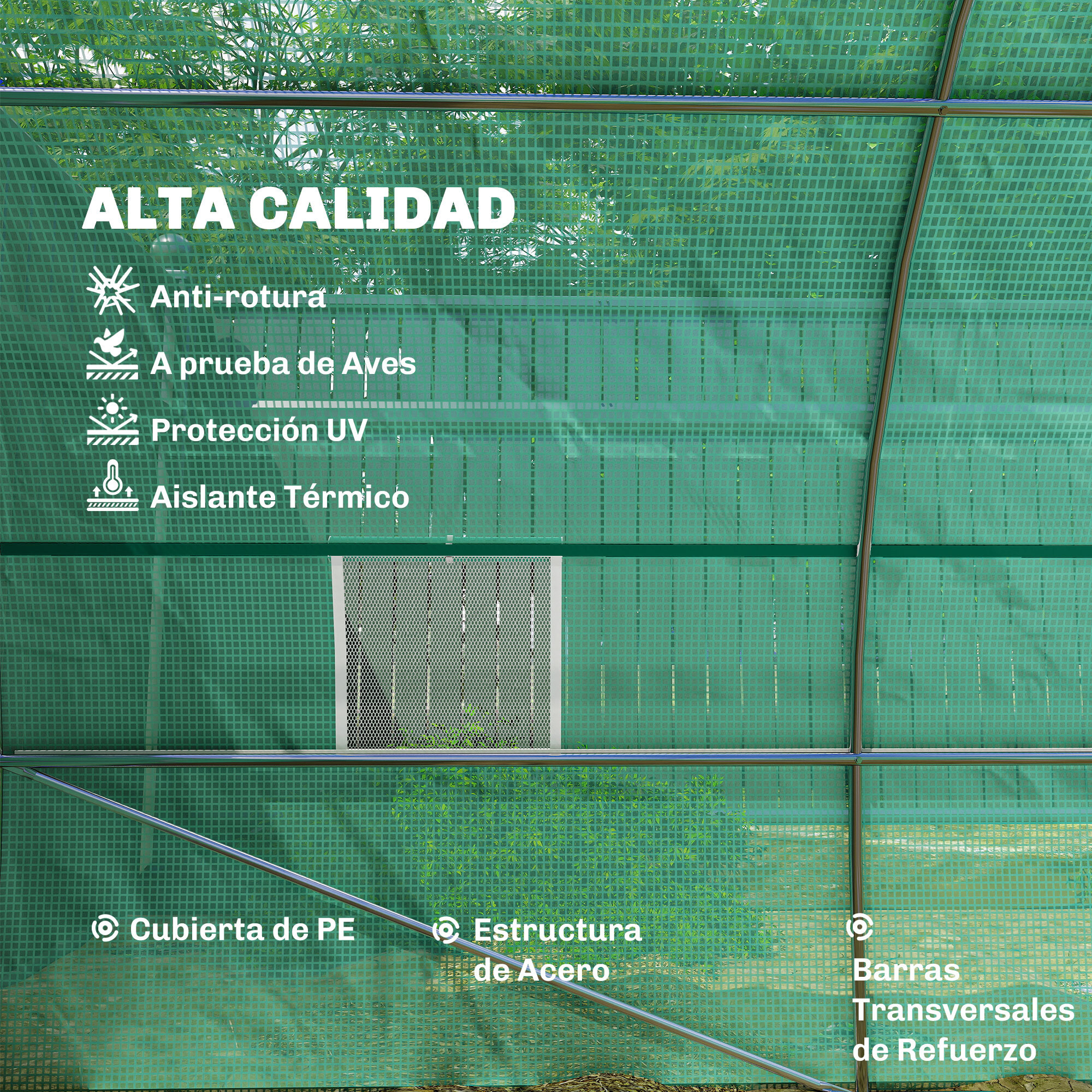 Invernadero de Exterior Invernadero de Túnel 8x3x2 m Invernadero de Jardín con 12 Ventanas y Puerta Enrollable para Cultivo Plantas Tomates Verduras Acero y PE 140 g/m² Verde