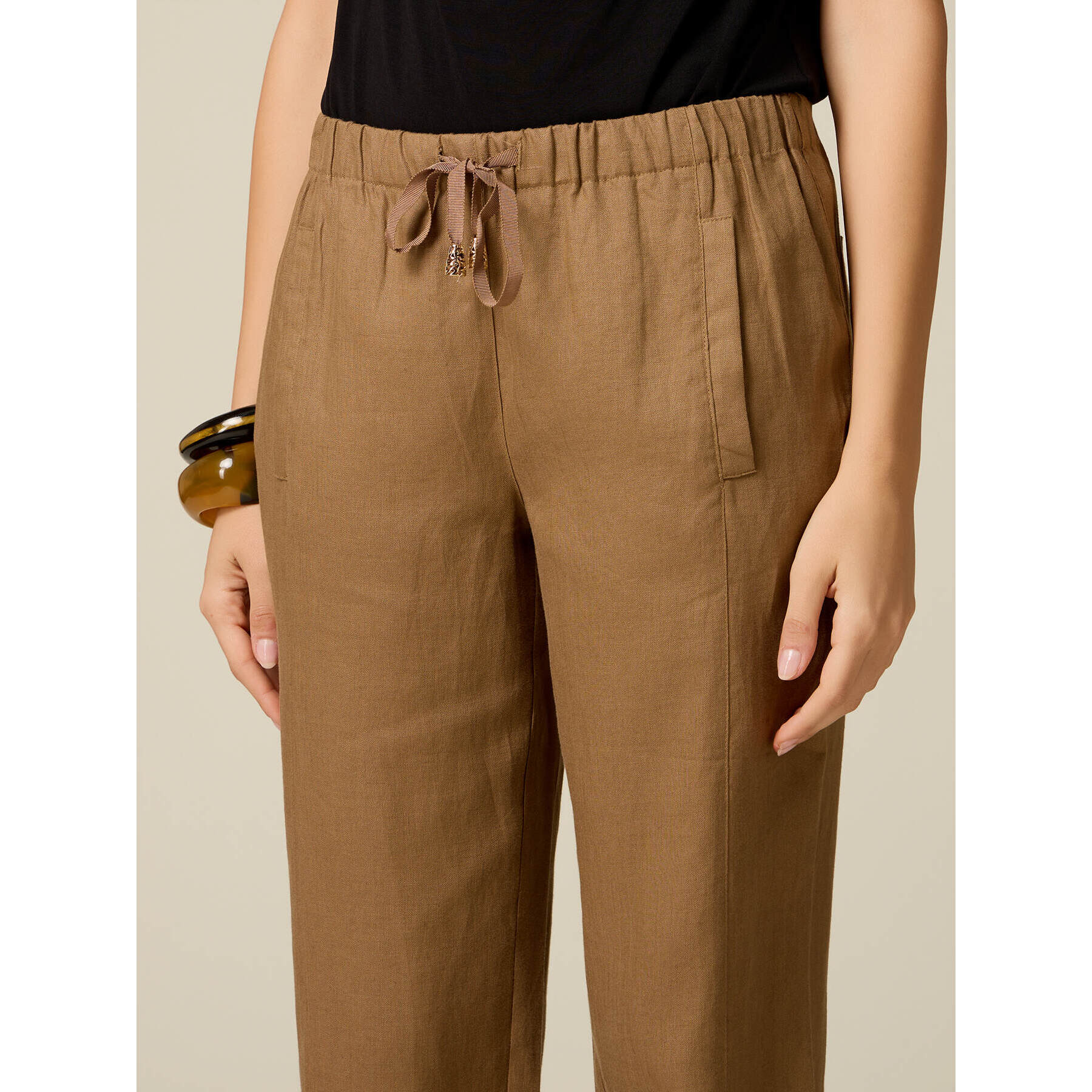 Oltre - Joggers de lino con cordón - Beige