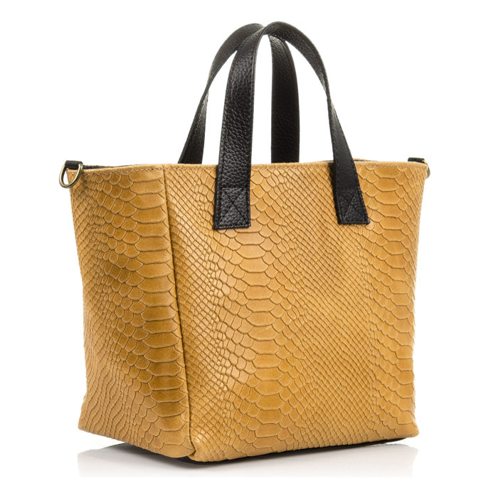 Cassandra Bolso tote Mujer.Piel auténtica Gamuza Grabado Serpiente