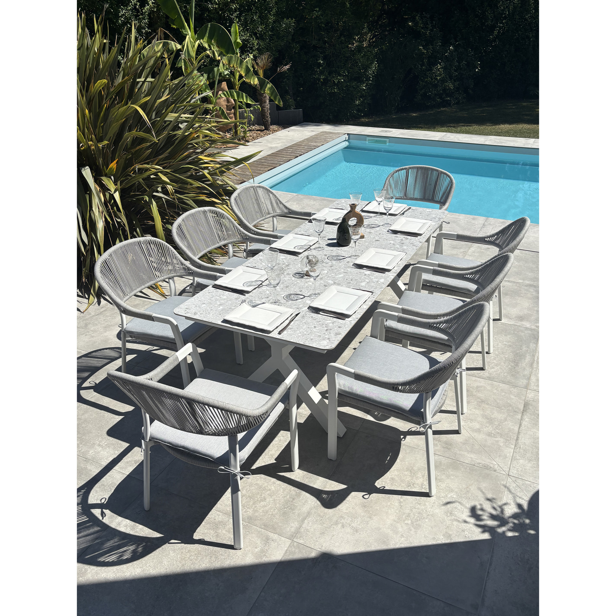 ABELLA - Ensemble repas de jardin 8 places - Blanc