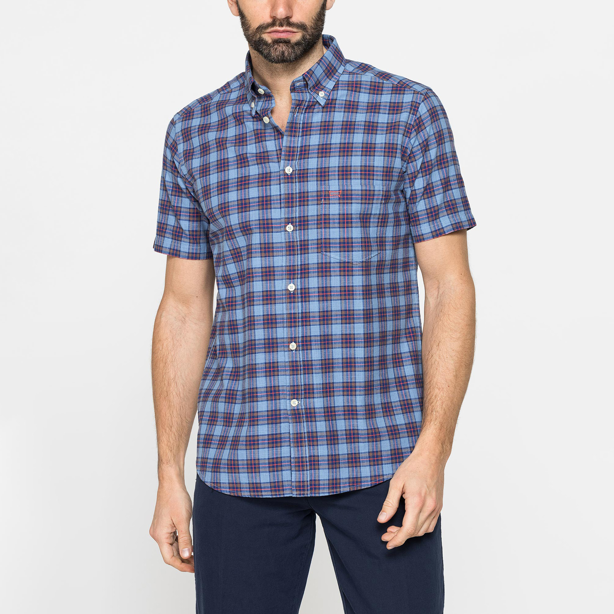 CAMICIA A MANICA CORTA IN COTONE FIAMMATO FANTASIA